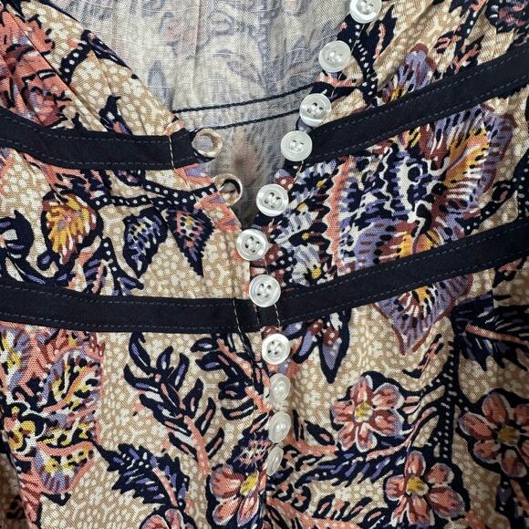 Everve Peach & Navy Paisley Peasant Button Front Blouse - Picture 6 of 8